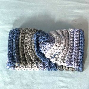 Handmade Crocheted Ear Warmer/Headband  Blue and Grey Acrylic yarn  NEW